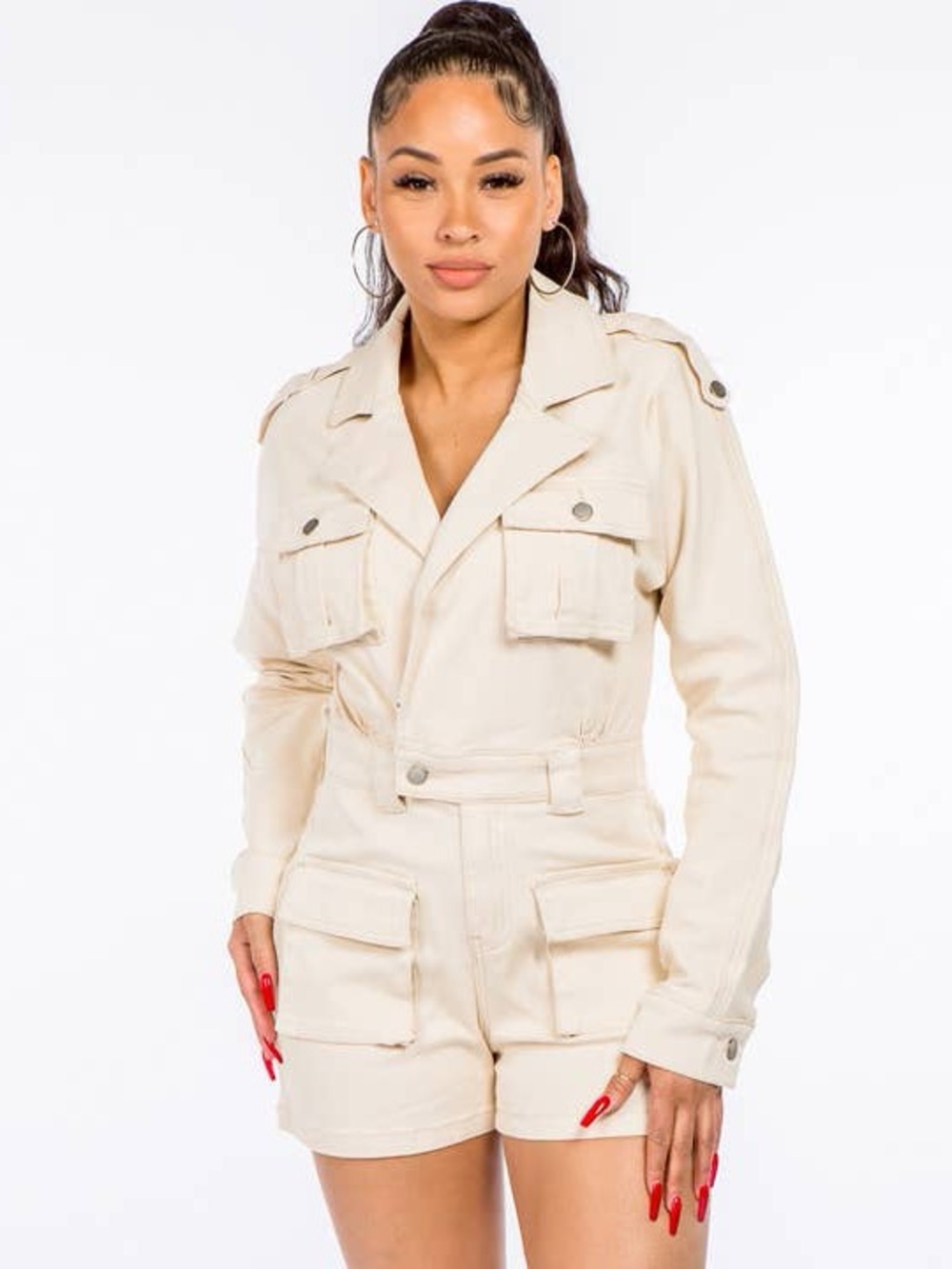 American Bazi Cream Utility Romper Jacket